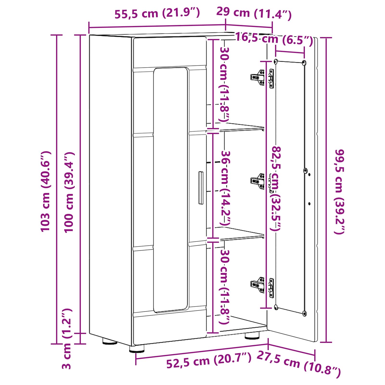 Highboard mit Regal FLORIN Weiß 60 x 35 x 182 cm Holzwerkstoff