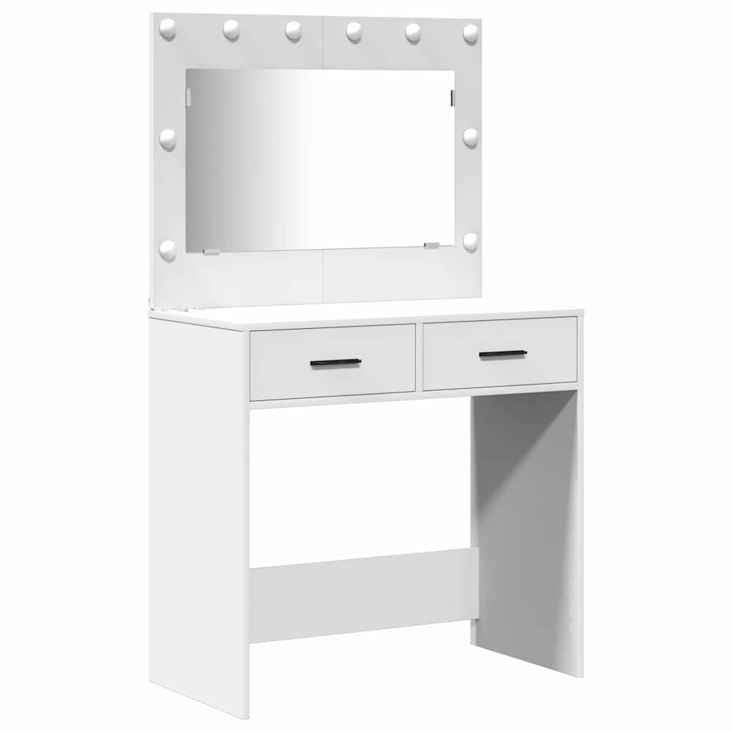 Schminktischset mit LED mit Schubladen 3 pcs Weiß Holzwerkstoff