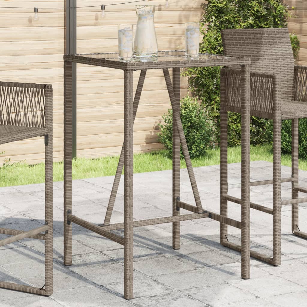 Bartisch mit Glasplatte Schwarz 110x70x110 cm Poly Rattan