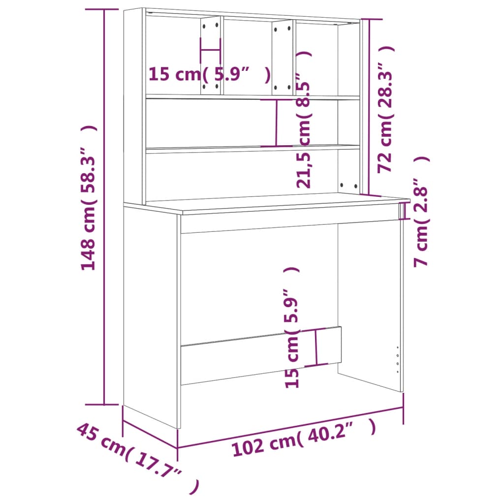 Schreibtisch mit Regal Weiß 102x45x148 cm Holzwerkstoff