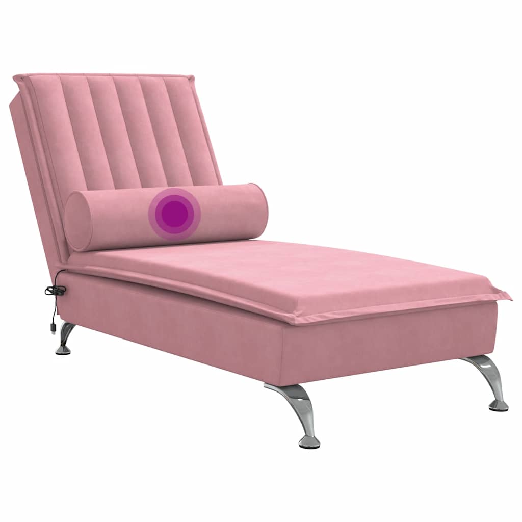 Massage-Chaiselongue mit Nackenrolle Hellgrau Samt