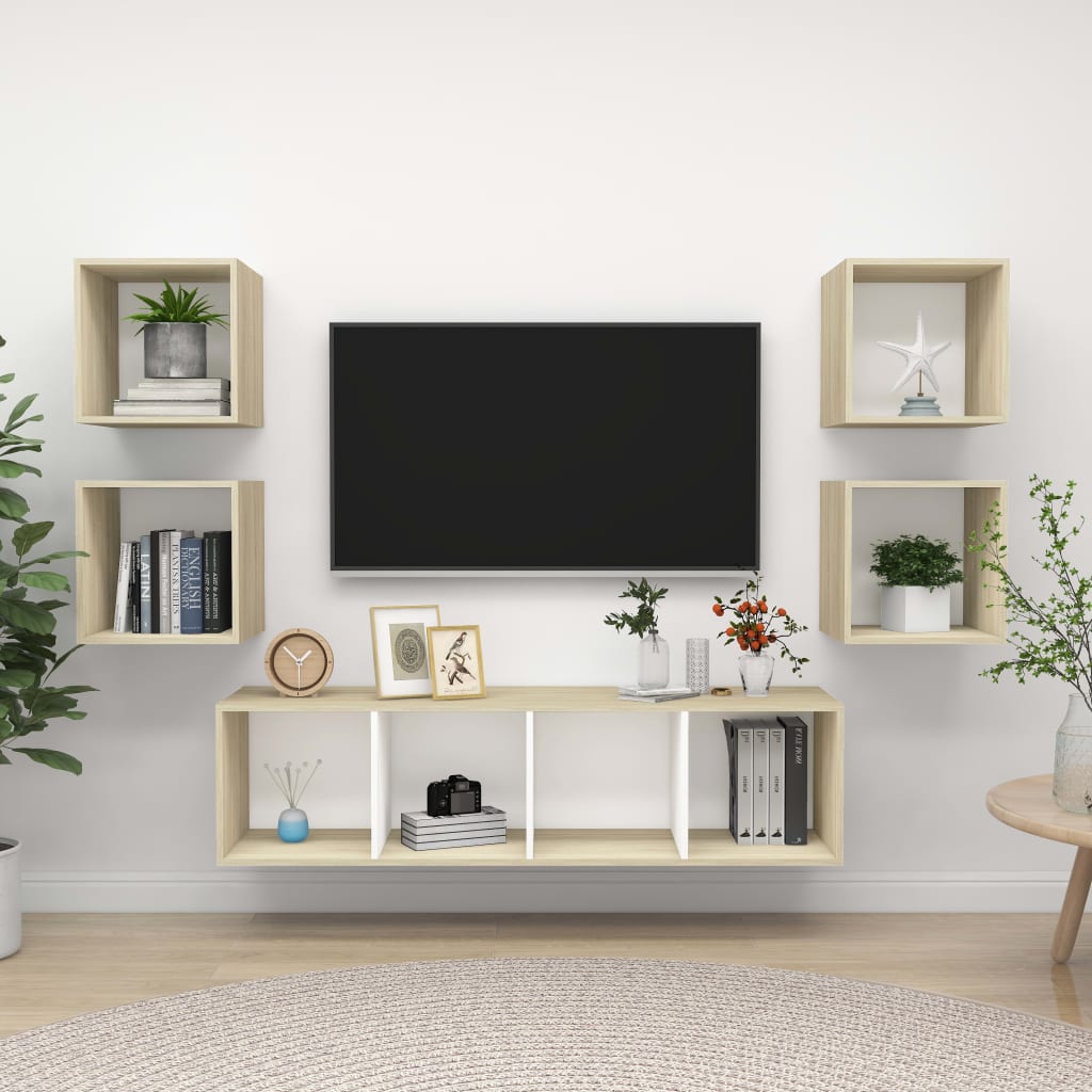 5-tlg. TV-Schrank-Set Grau Holzwerkstoff
