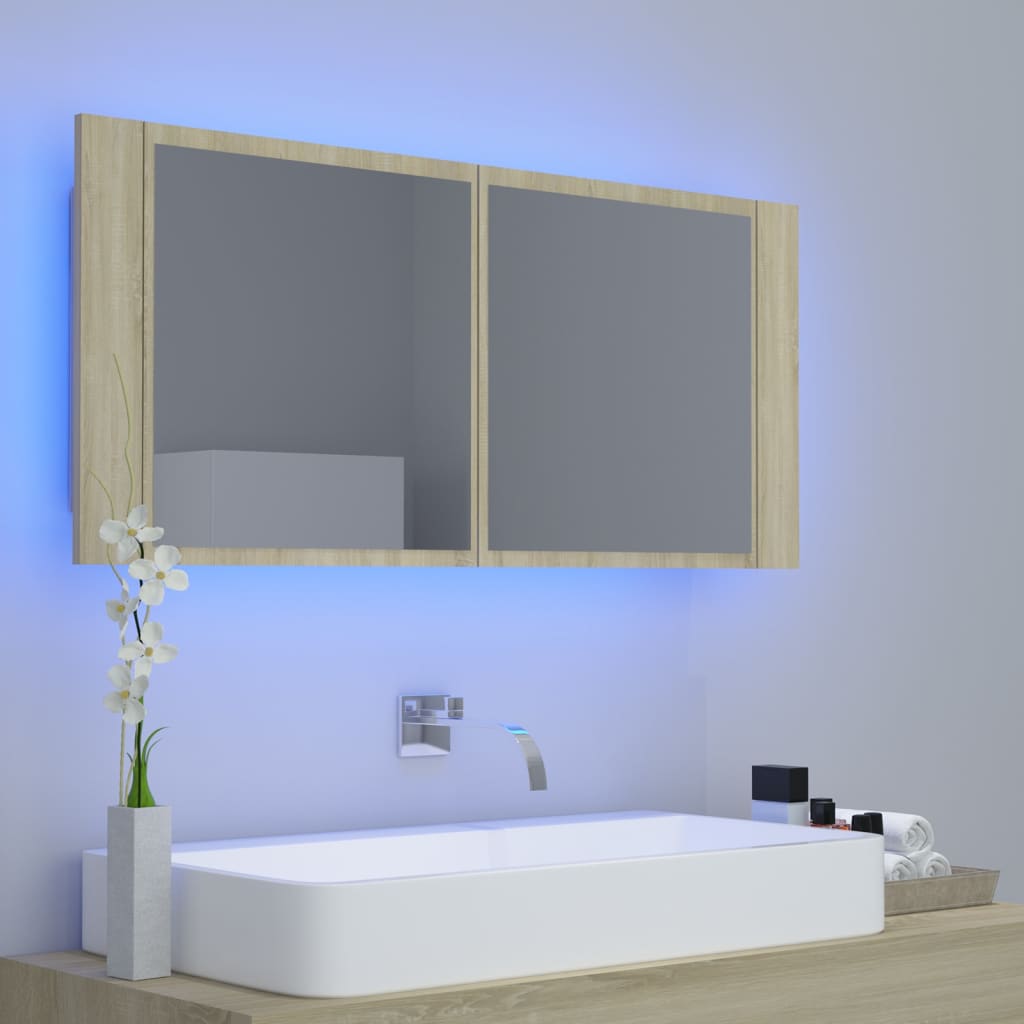 LED-Bad-Spiegelschrank Weiß 100x12x45 cm Acryl