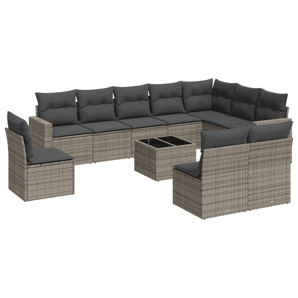 10-tlg. Garten-Sofagarnitur mit Kissen Schwarz Poly Rattan