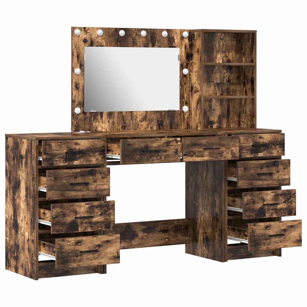 Schminktisch mit Spiegelbeleuchtung 3 pcs Weiß Holzwerkstoff