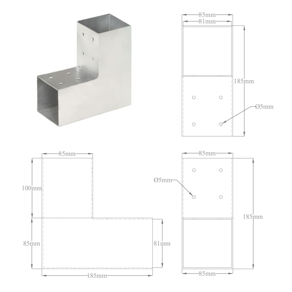 Pfostenverbinder L-Form Verzinktes Metall 71 x 71 mm