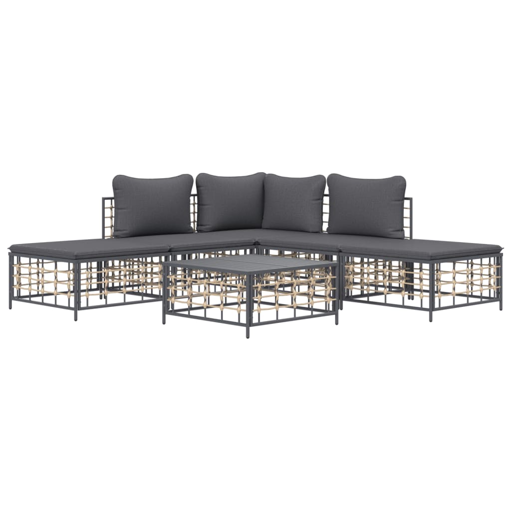 5-tlg. Garten-Lounge-Set mit Kissen Anthrazit Poly Rattan