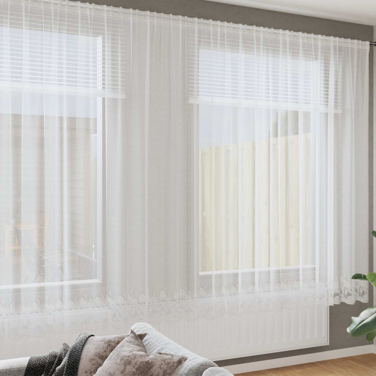 Spitzenvorhang mit Vorhängen Floral Weiß 80 x 150 cm Polyester
