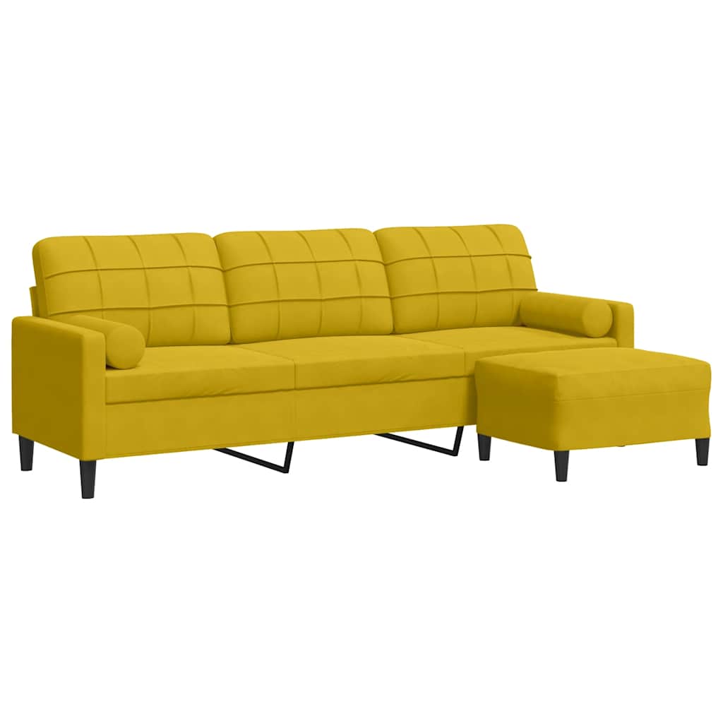 3-Sitzer-Sofa mit Hocker Hellgrau 180 cm Samt