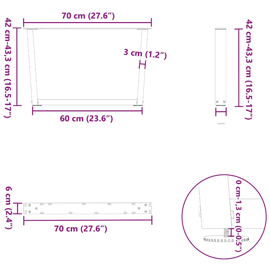 Couchtischbeine V-Form 2 Stück Schwarz 30x(30-31,3) cm Stahl