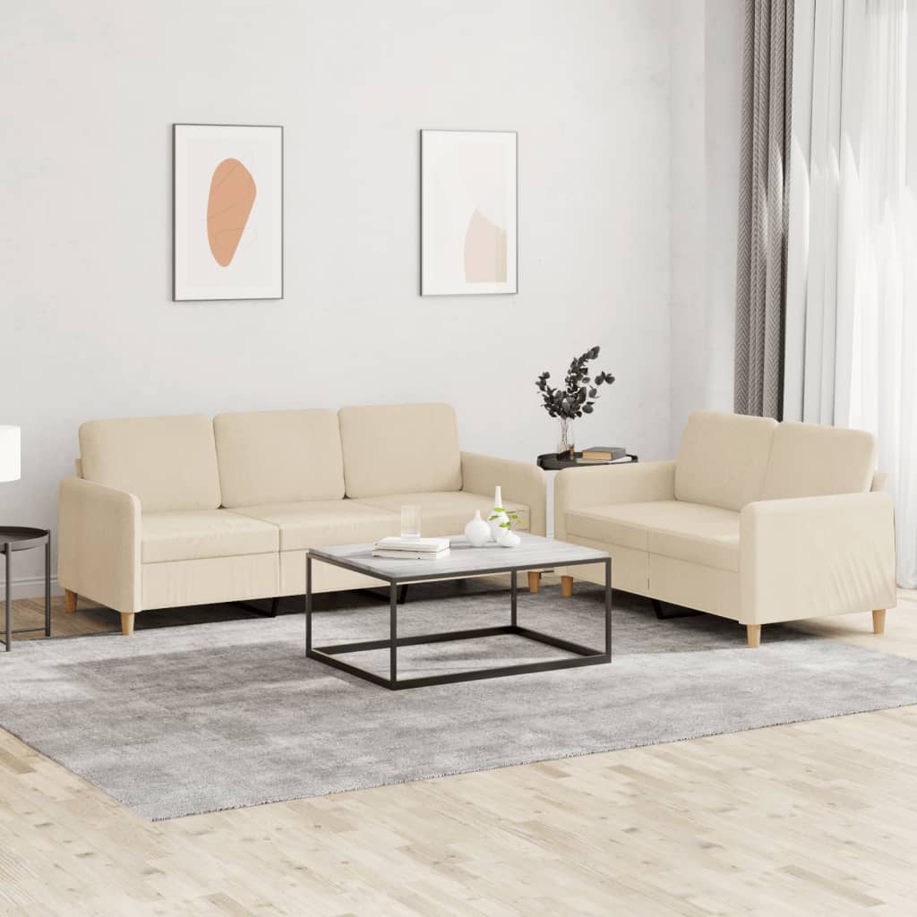 3-tlg. Sofagarnitur mit Kissen Braun Stoff