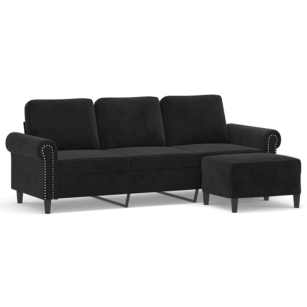 3-Sitzer-Sofa mit Hocker Hellgrau 180 cm Samt