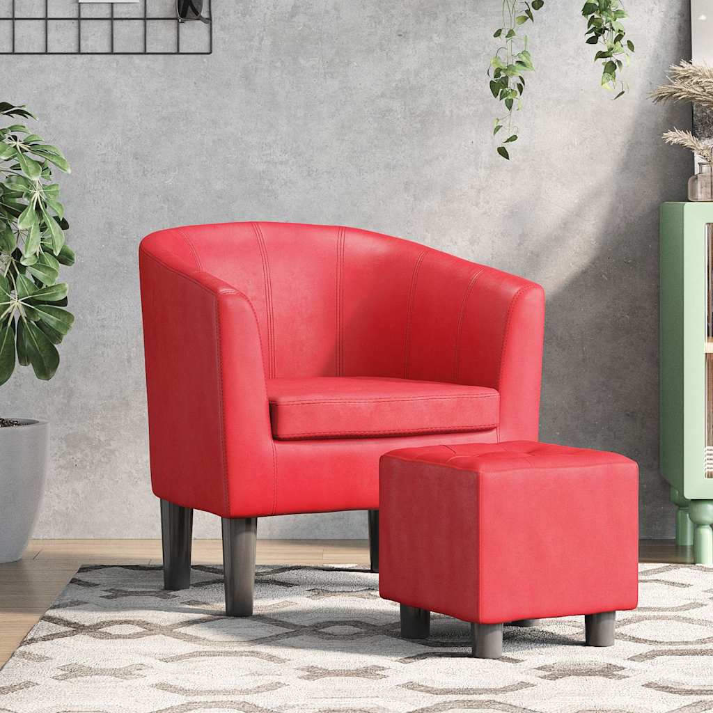 Clubsessel mit Fußhocker Weinrot Kunstleder