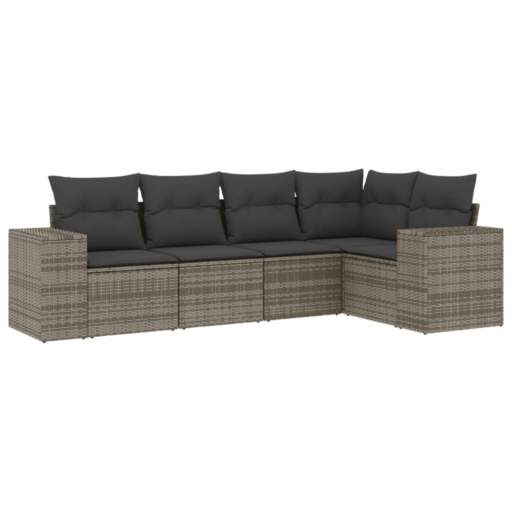 5-tlg. Garten-Sofagarnitur mit Kissen Schwarz Poly Rattan