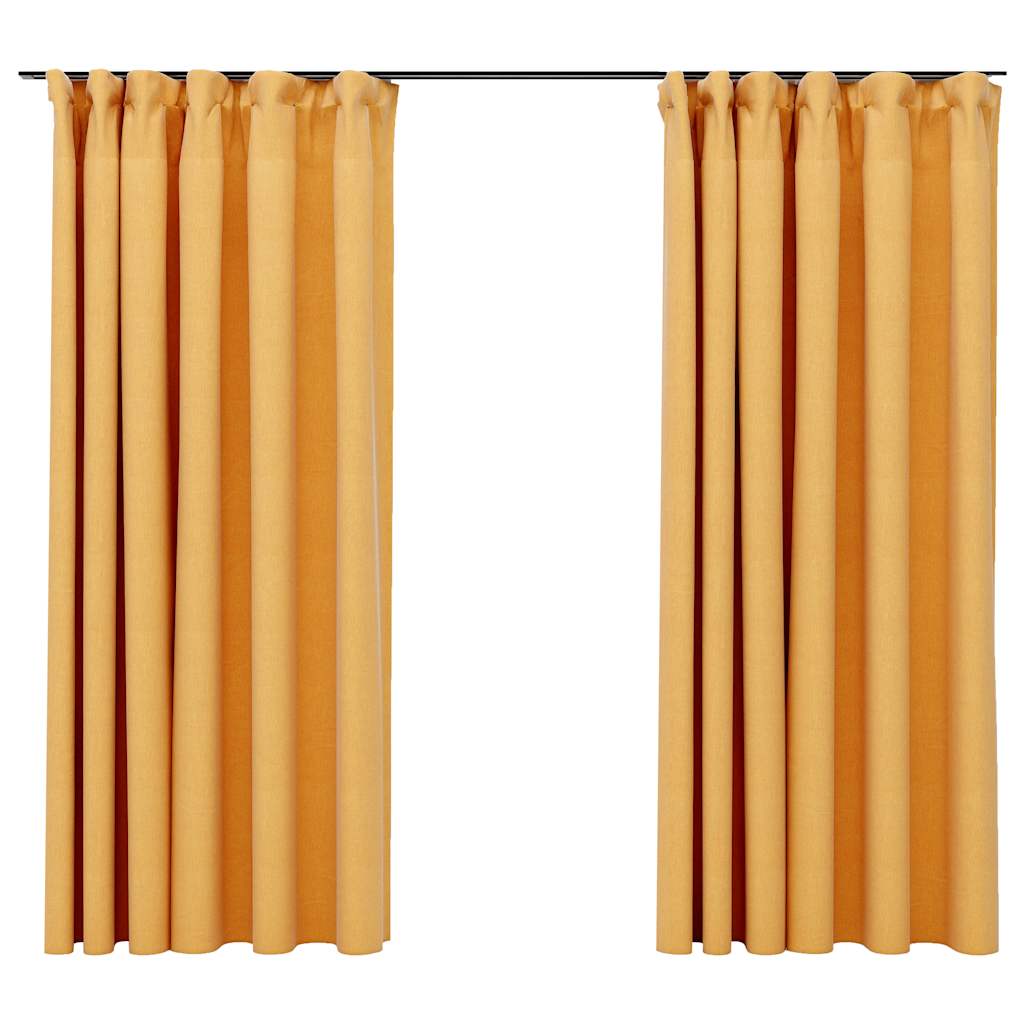 Verdunkelungsvorhänge Haken Leinenoptik 2Stk. Schwarz 140x175cm