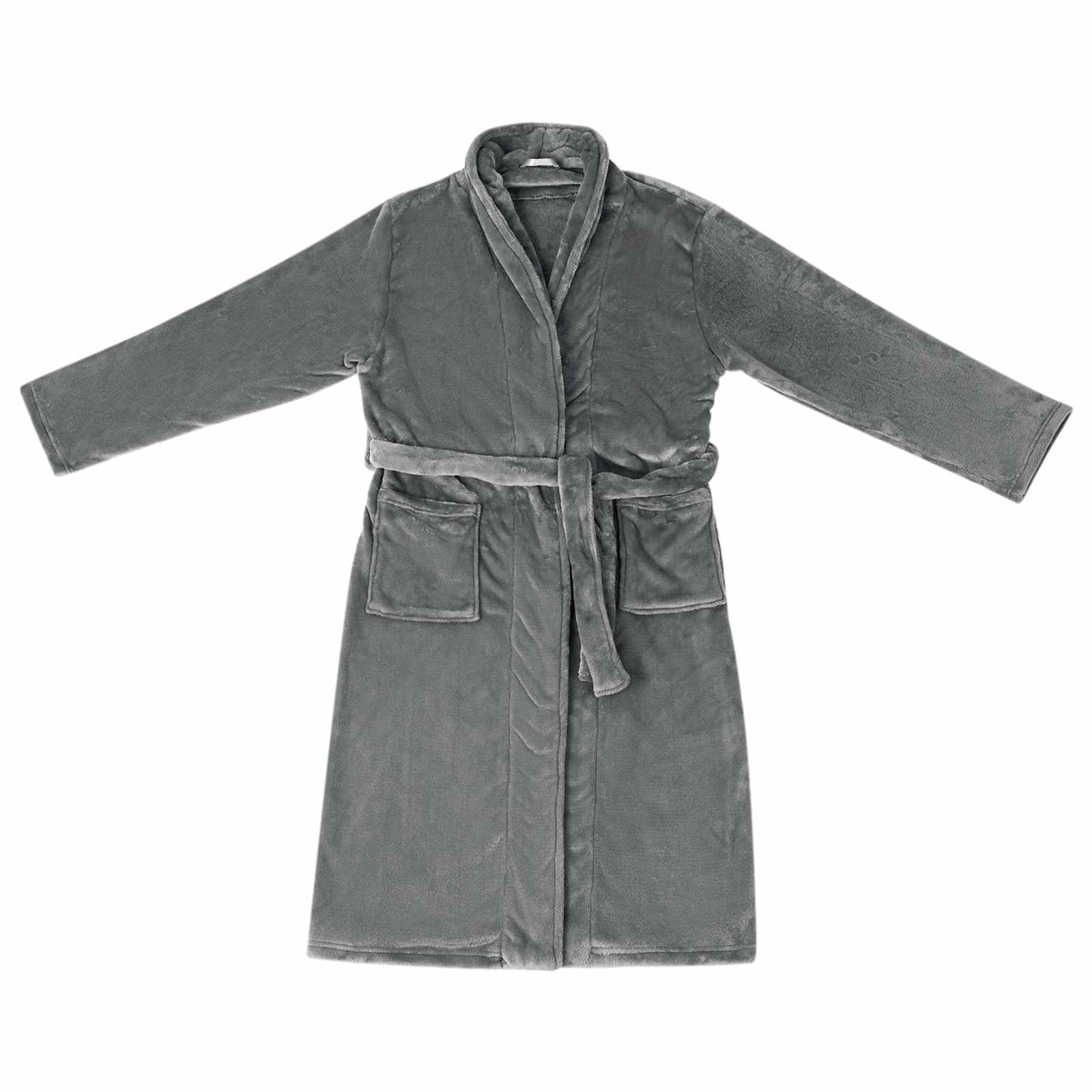 Bademantel ohne Kapuze Beige S Flanell
