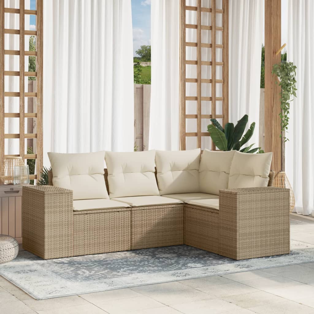 4-tlg. Garten-Sofagarnitur mit Kissen Schwarz Poly Rattan