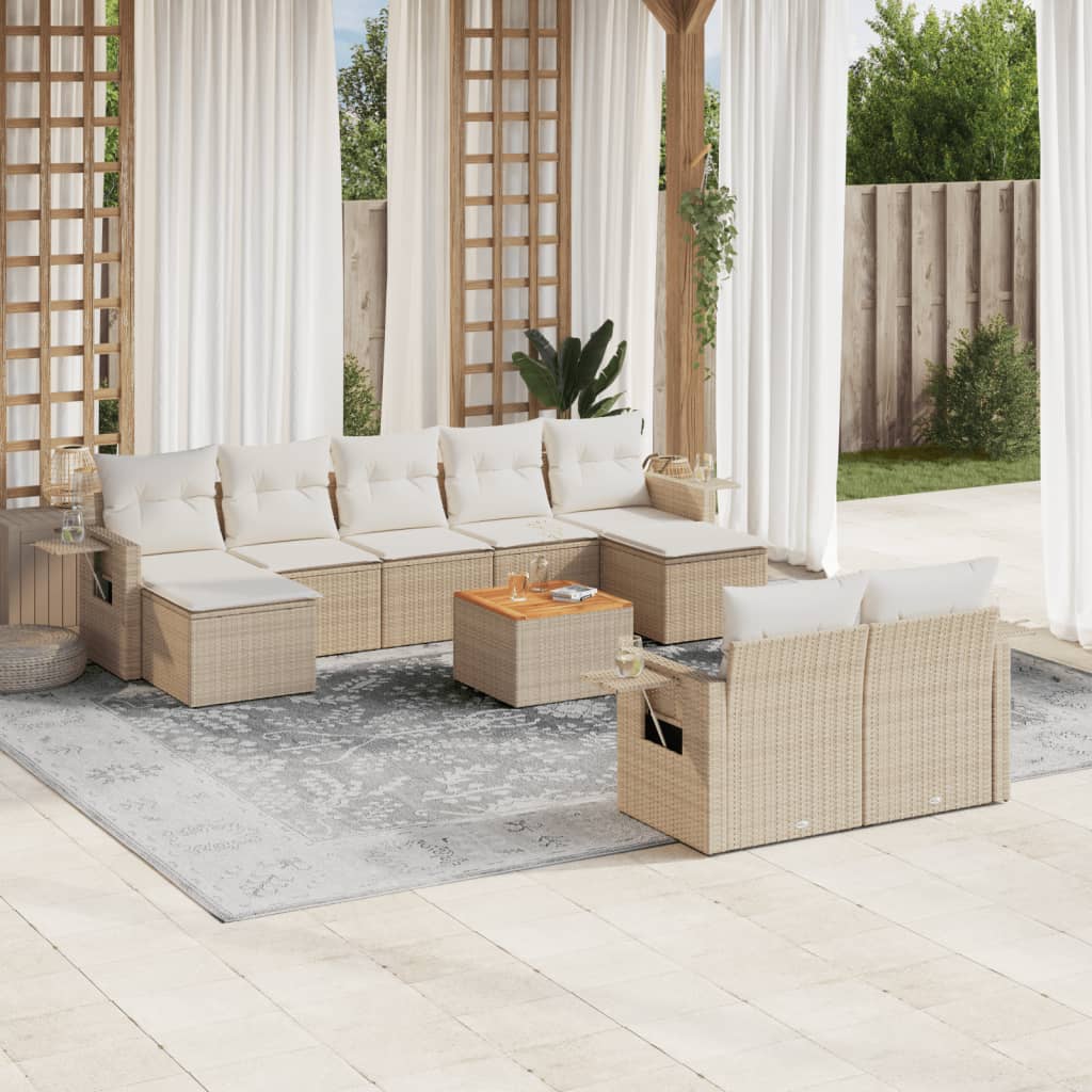10-tlg. Garten-Sofagarnitur mit Kissen Schwarz Poly Rattan