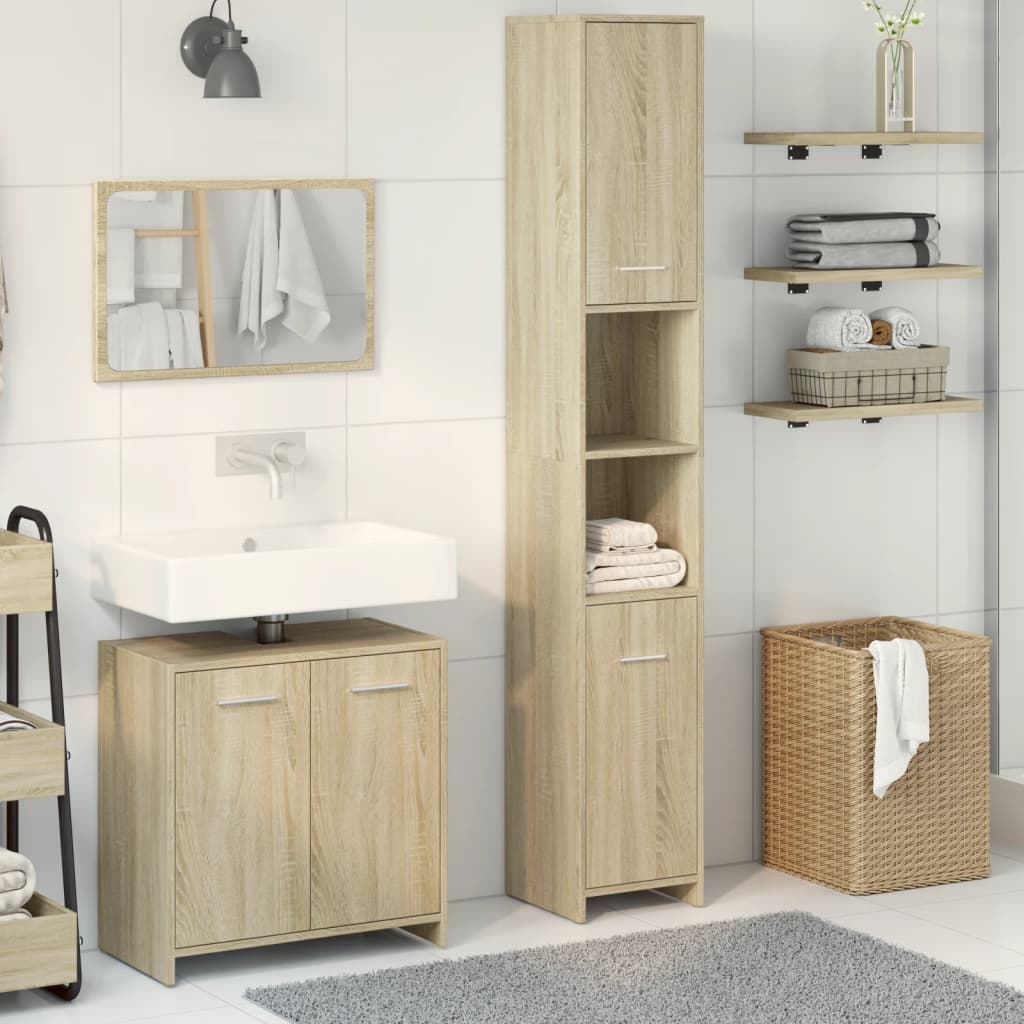 3-tlg. Badmöbel-Set Räuchereiche Holzwerkstoff