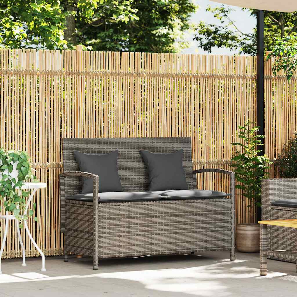 Gartenbank mit Stauraum und Kissen Schwarz Poly Rattan
