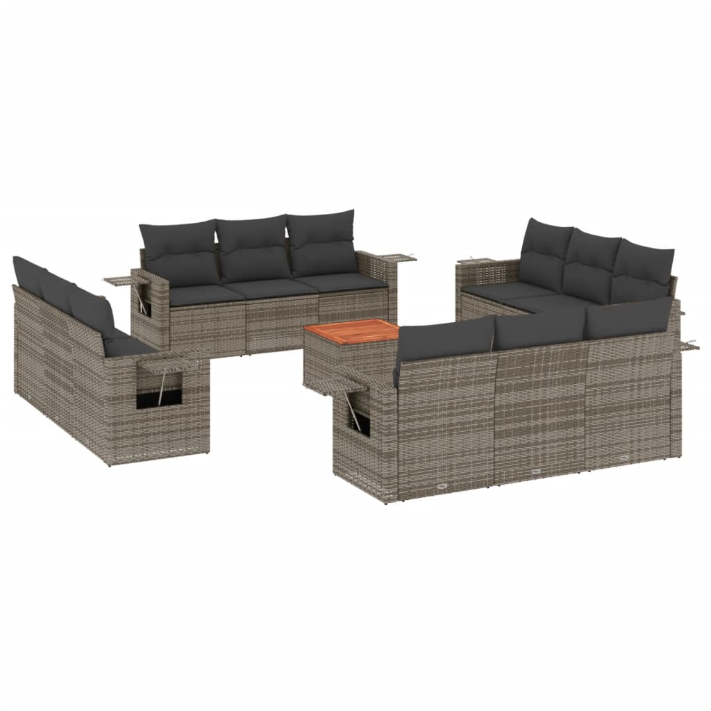 13-tlg. Garten-Sofagarnitur mit Kissen Schwarz Poly Rattan