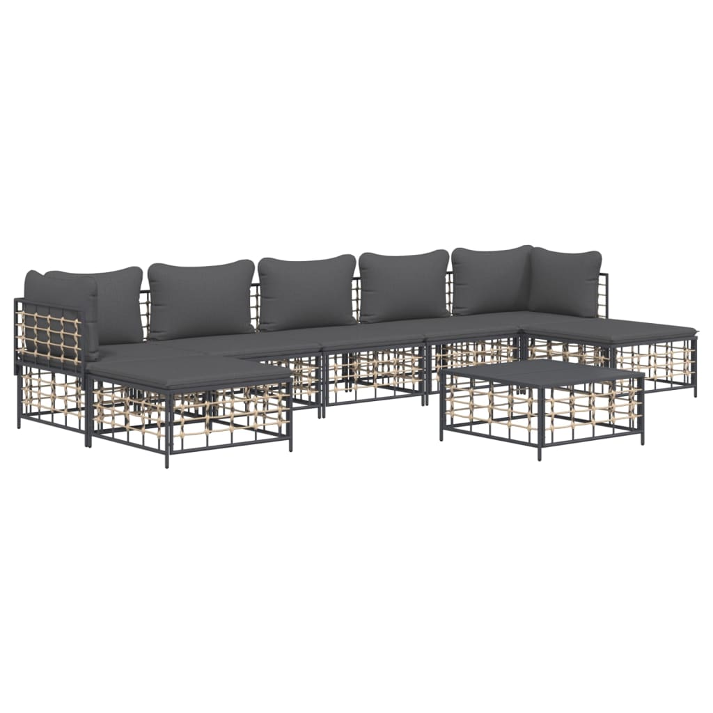 7-tlg. Garten-Lounge-Set mit Kissen Anthrazit Poly Rattan