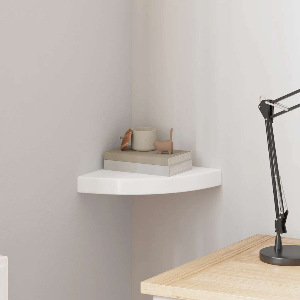 Schwebende Eckregale 2 Stk. Hochglanz-Weiß 25x25x3,8 cm MDF