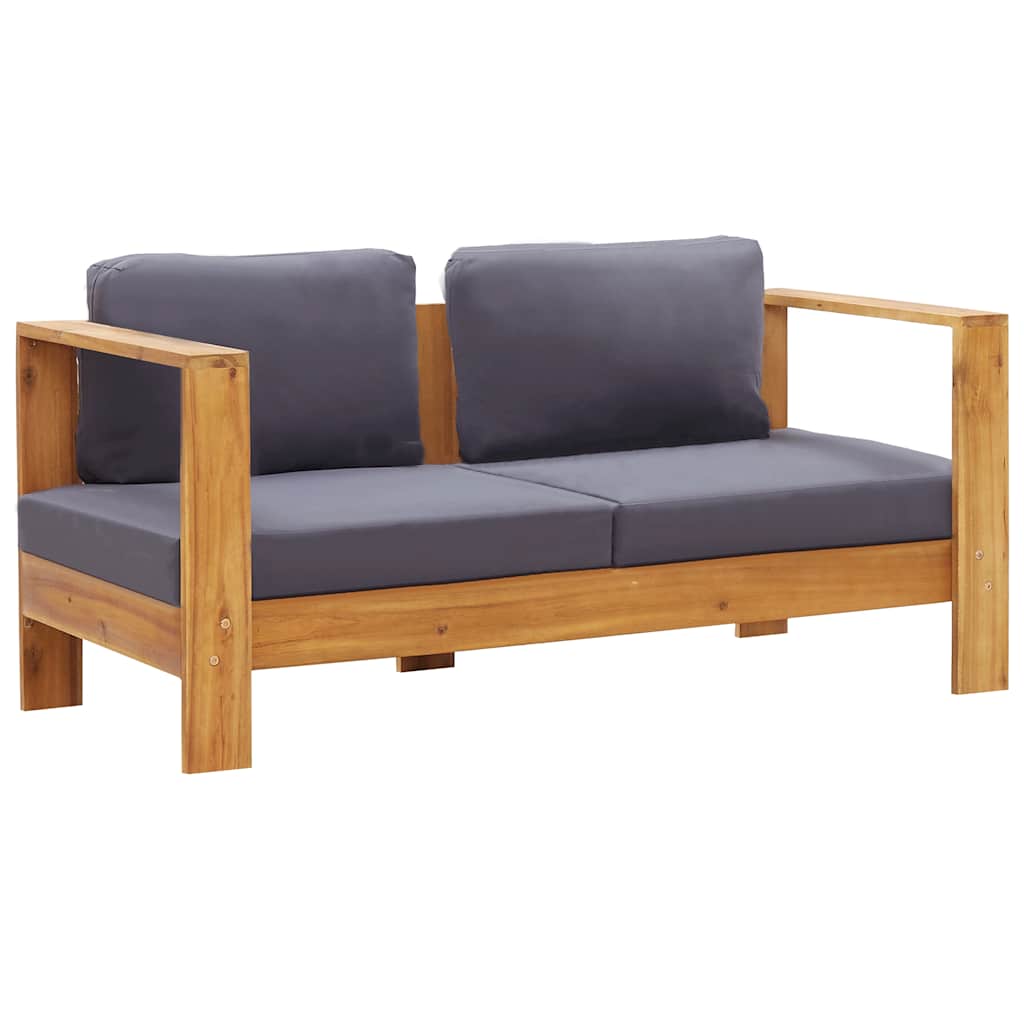 2-tlg. Garten-Lounge-Set mit Cremeweißen Kissen Akazienholz