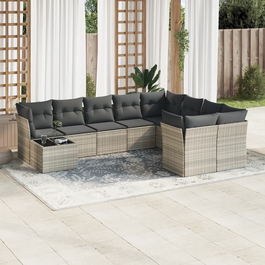 10-tlg. Garten-Sofagarnitur mit Kissen Schwarz Poly Rattan