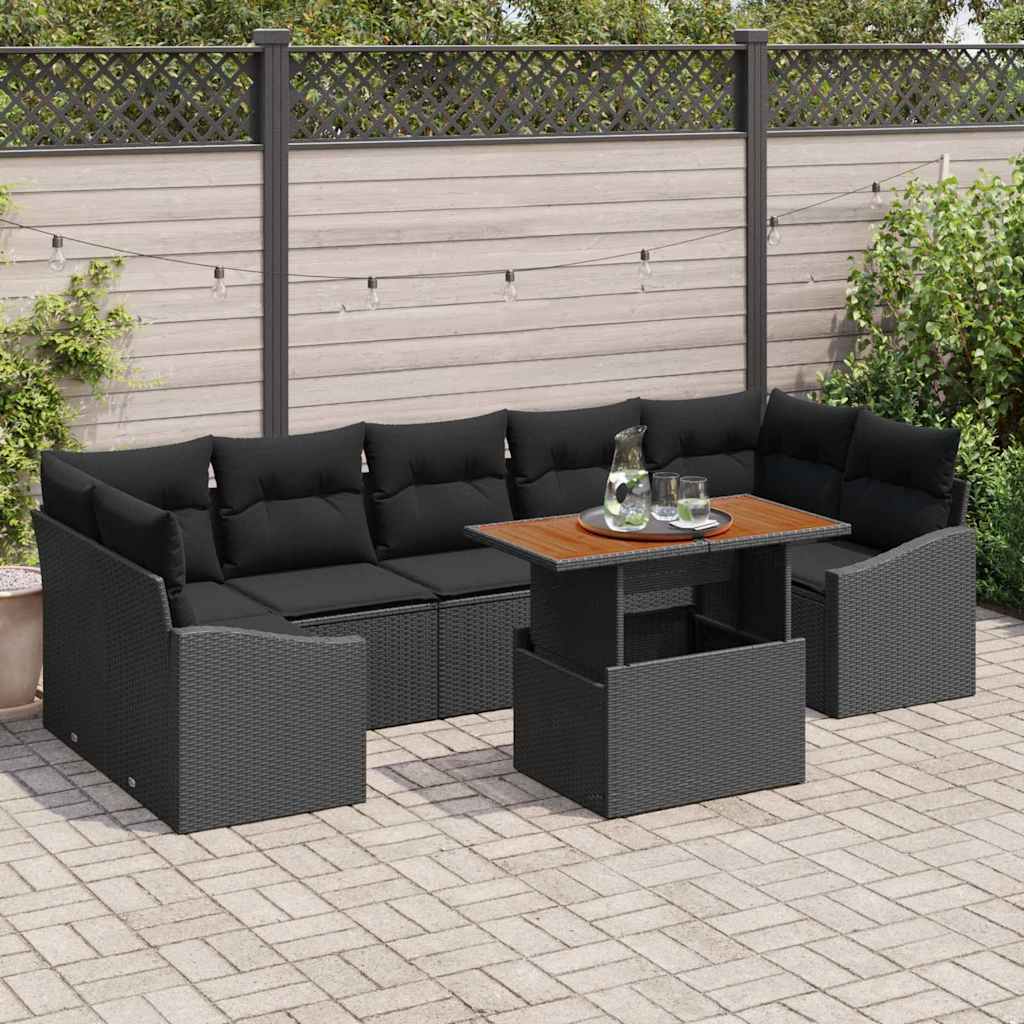 Garten Essgruppe mit Kissen 8 pcs Schwarz und Creme