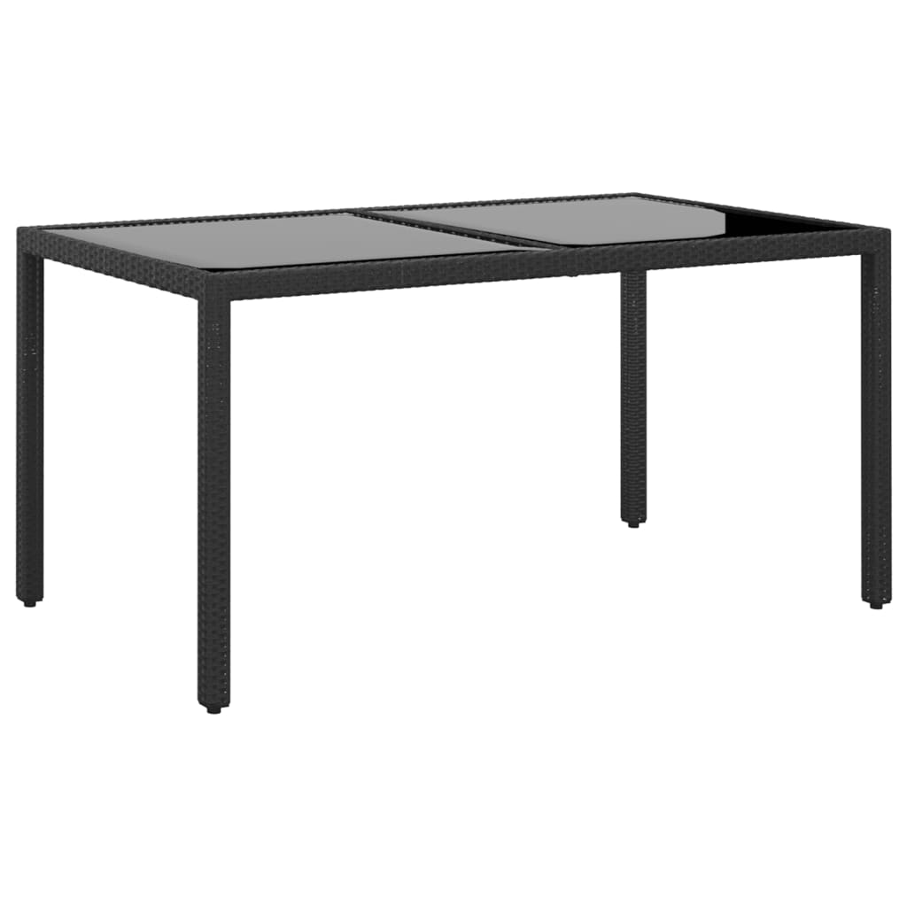 Gartentisch 150x90x75 cm Hartglas und Poly Rattan Schwarz