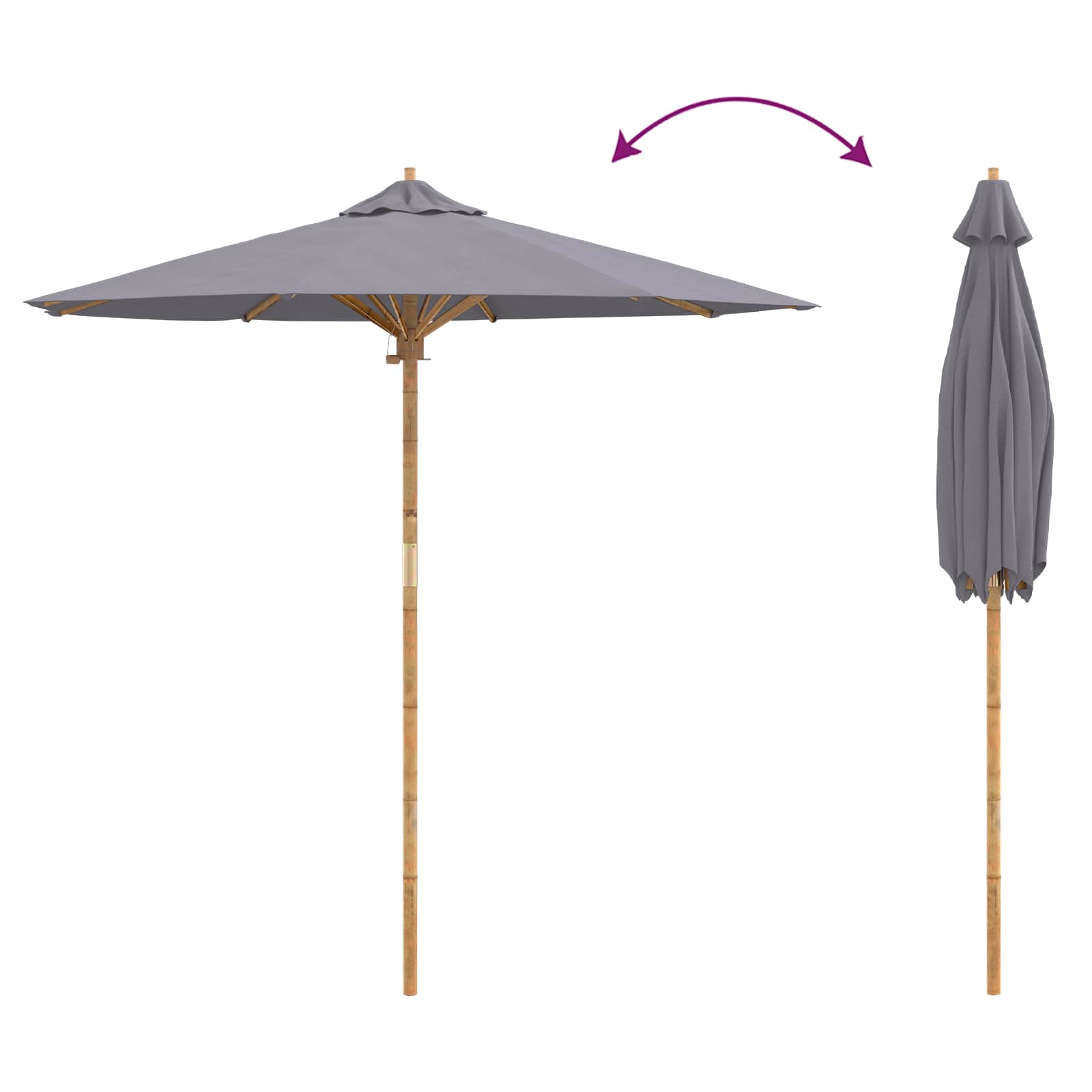 Garten-Sonnenschirm Cremeweiß Ø 150 x 210 cm Bambus