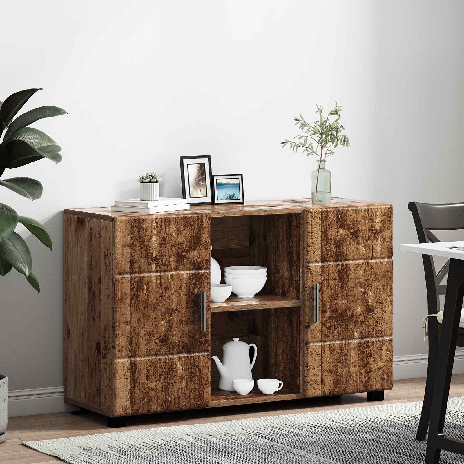 Highboard mit Regal FLORIN Weiß 60 x 35 x 182 cm Holzwerkstoff