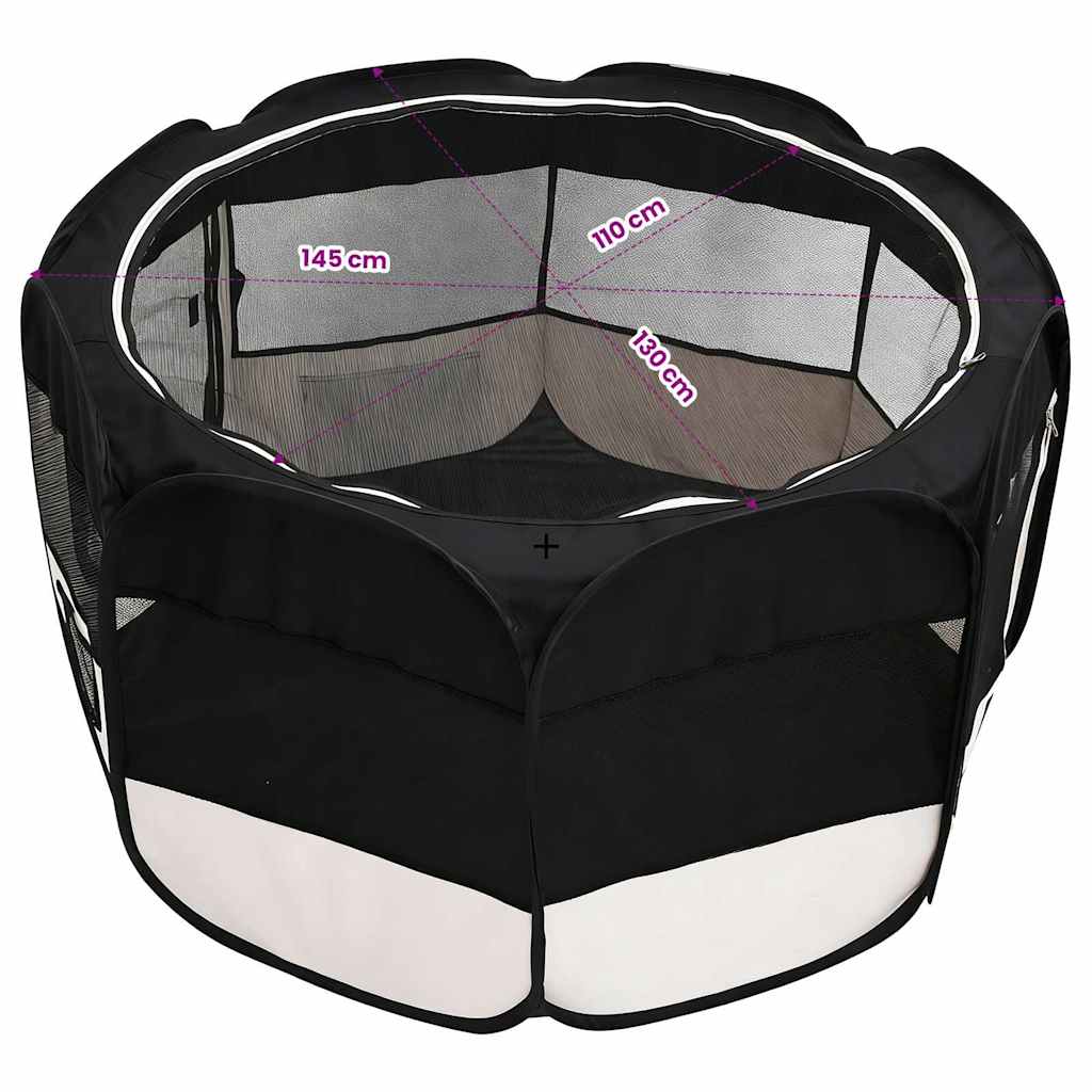 Faltbarer Welpenlaufstall mit Tragetasche Schwarz 90x90x58 cm