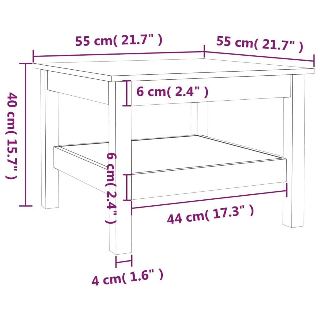 Couchtisch 45 x 45 x 40 cm Massivholz Kiefer