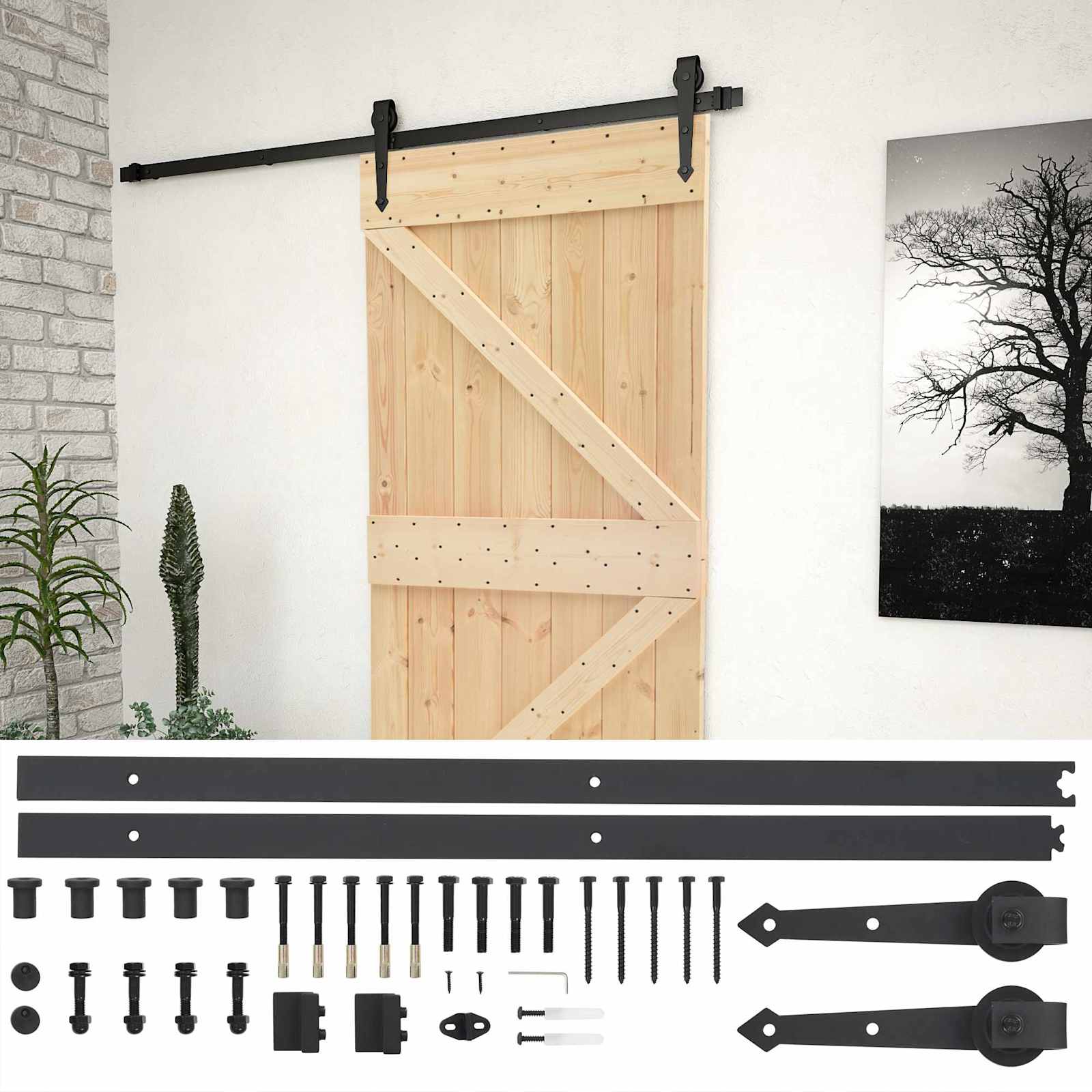 Schiebetür Natürlich und Schwarz 80 x 210 cm
