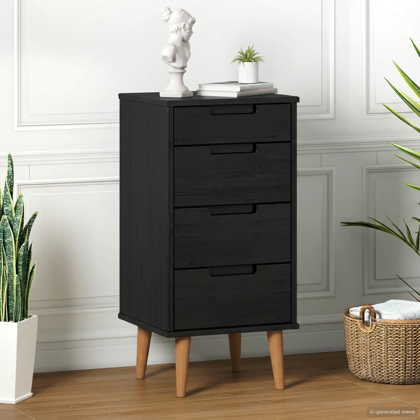 Schubladenschrank MOLDE Weiß 40x35x82 cm Massivholz Kiefer
