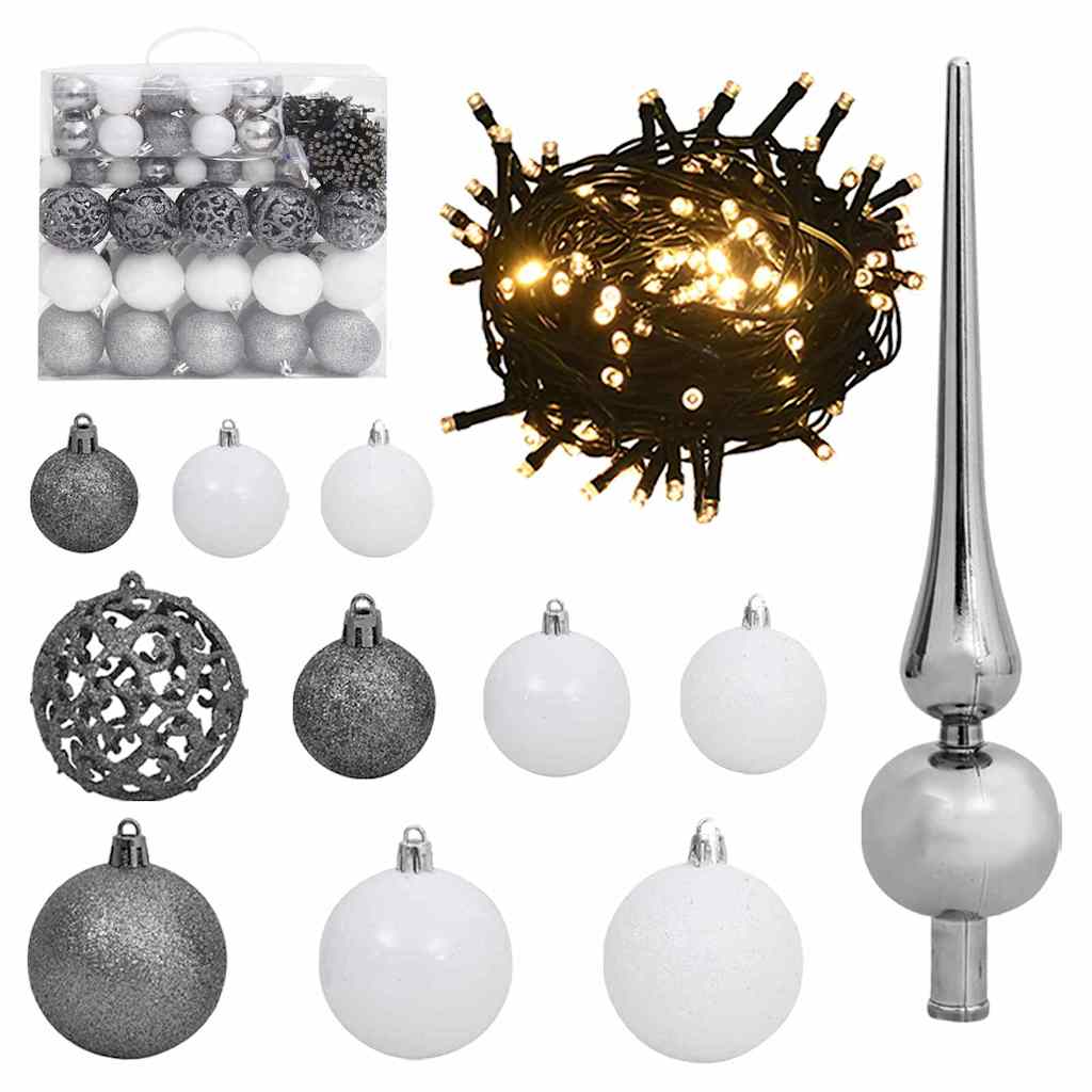 Künstlicher Weihnachtsbaum mit LEDs Kugeln Zapfen 150 cm