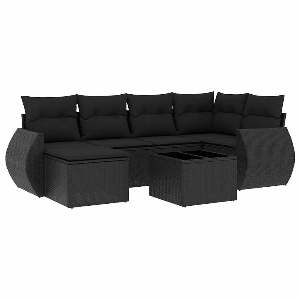 6-tlg. Garten-Sofagarnitur mit Kissen Schwarz Poly Rattan