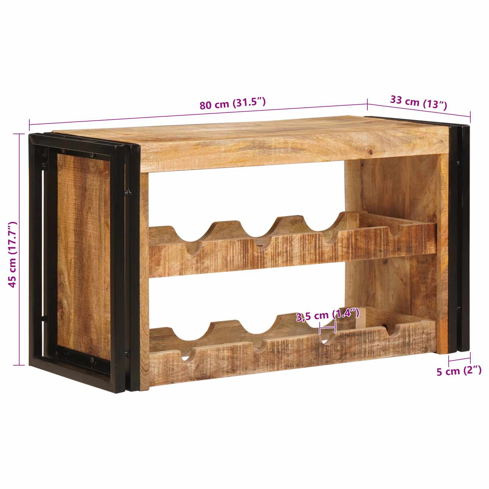 Weinregal Braun 60 x 45 x 33 cm Massives grobes Mangoholz
