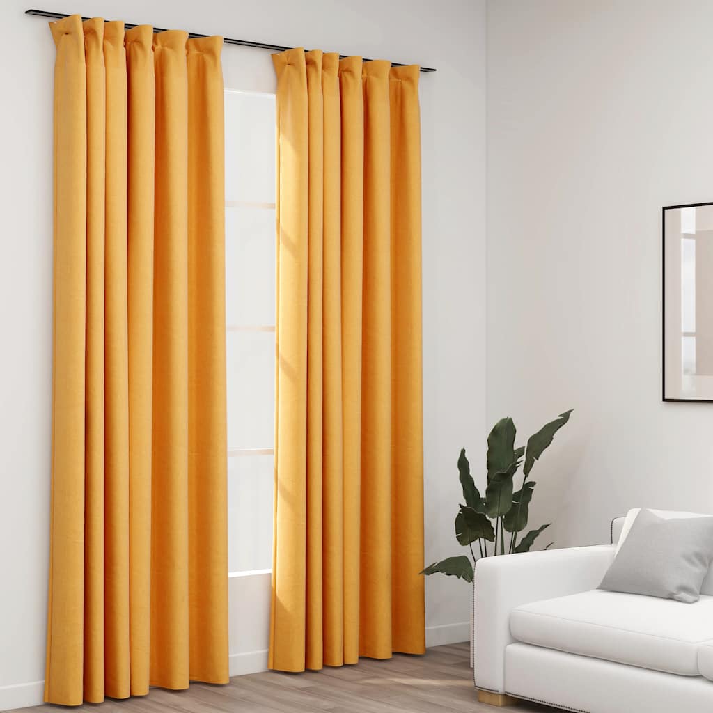 Verdunkelungsvorhänge Haken Leinenoptik 2Stk. Schwarz 140x175cm