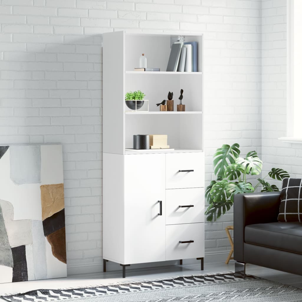 Highboard Hochglanz-Weiß 69,5x34x180 cm Holzwerkstoff