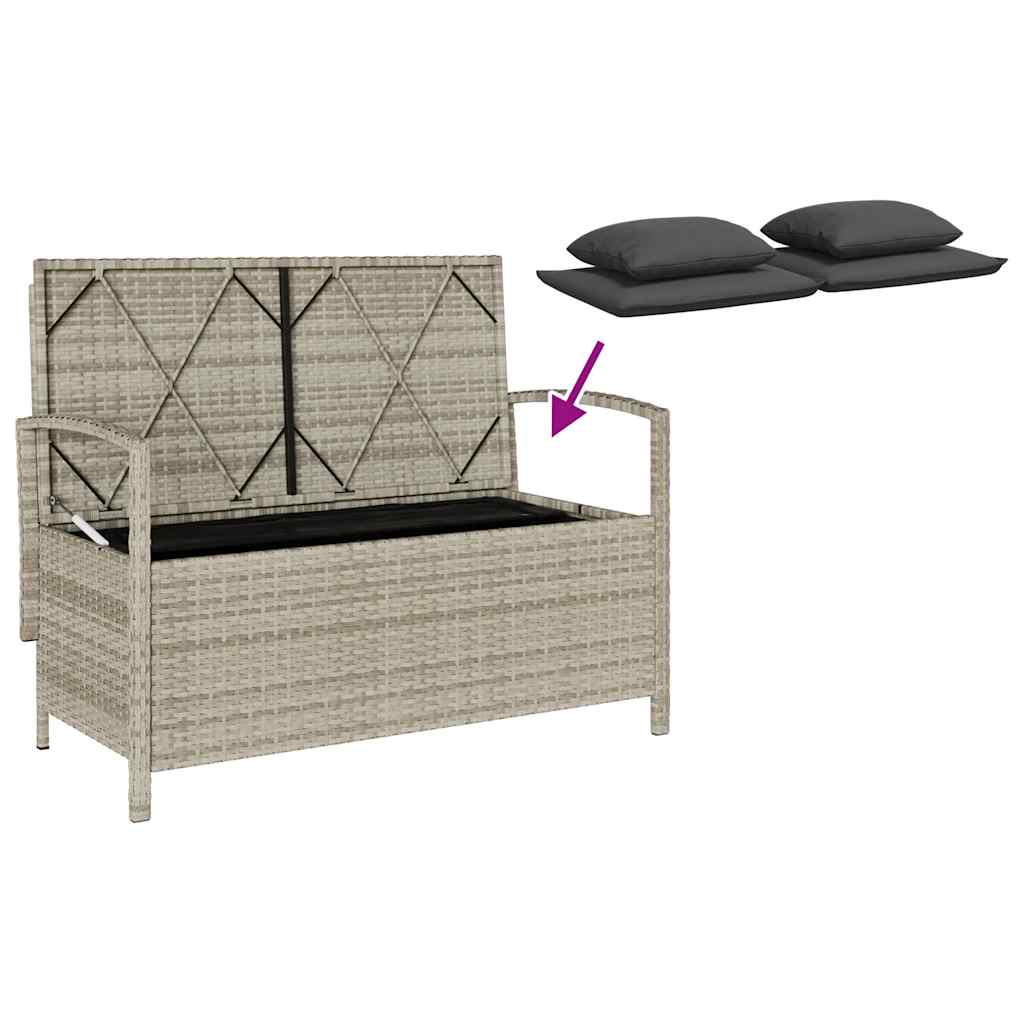 Gartenbank mit Stauraum und Kissen Schwarz Poly Rattan