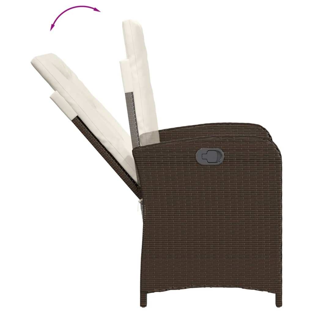 Gartensessel Verstellbar mit Kissen Schwarz Poly Rattan