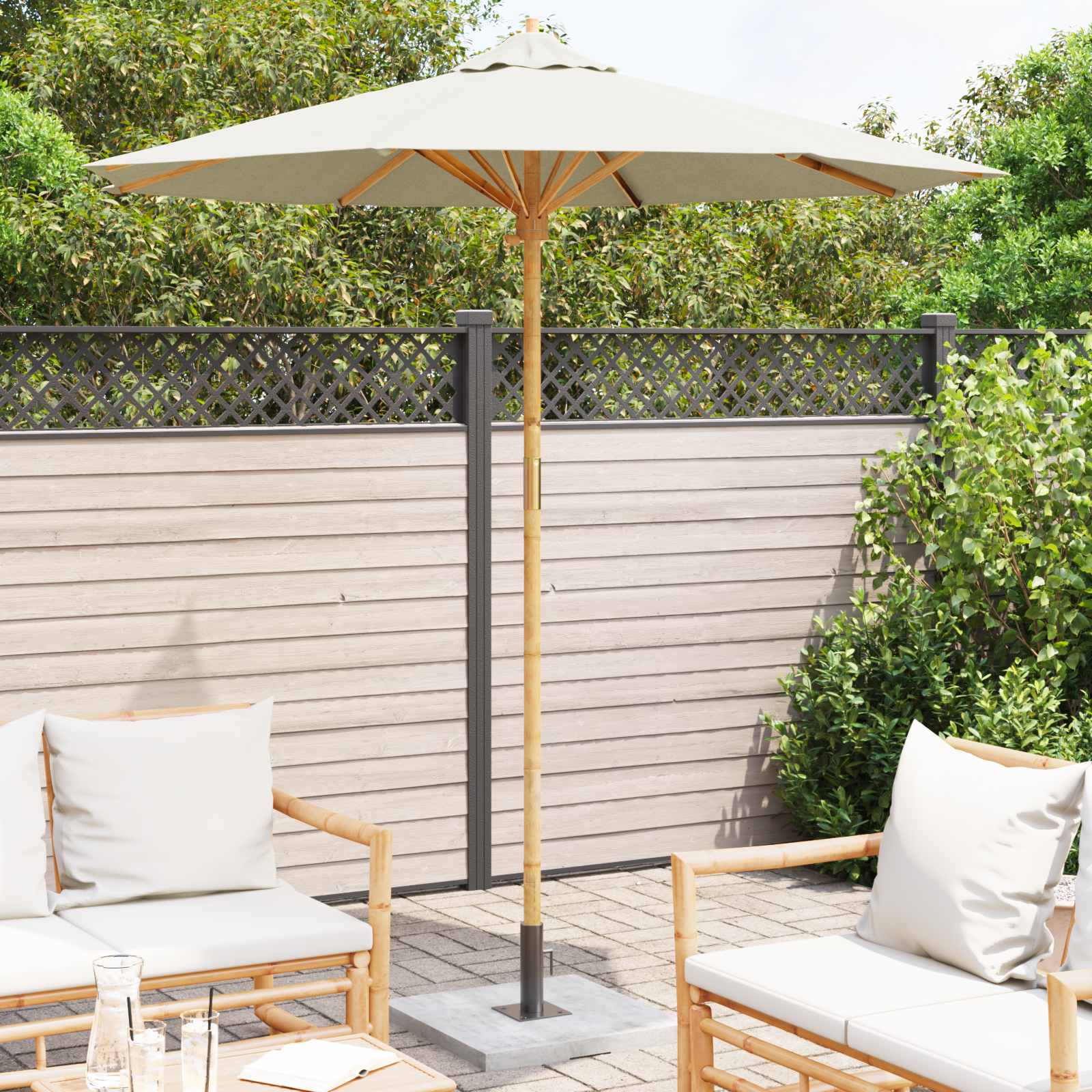 Garten-Sonnenschirm Cremeweiß Ø 150 x 210 cm Bambus