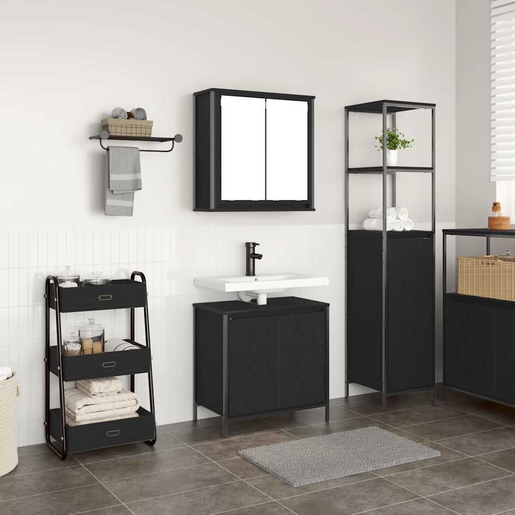 Badezimmermöbel-Set 5 pcs Schwarz Eichen-Optik Holzwerkstoff