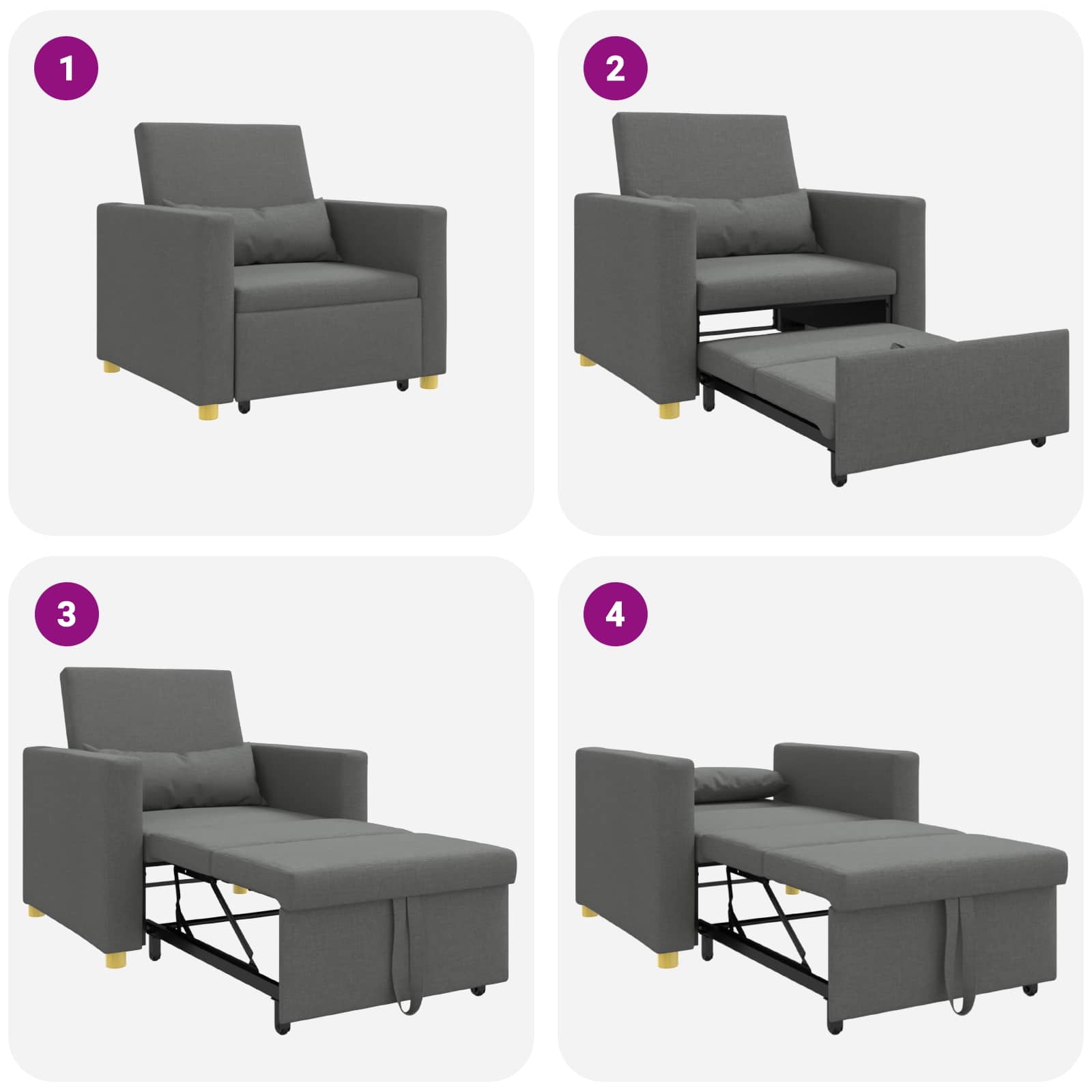 Ausziehbare Schlafcouch Einzel Hellgrau 90 x 165 x 87 cm Stoff