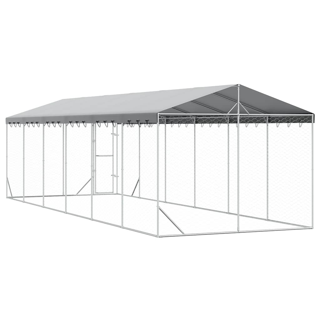 Outdoor-Hundezwinger mit Dach Silber 3x1,5x2,5m Stahl Verzinkt