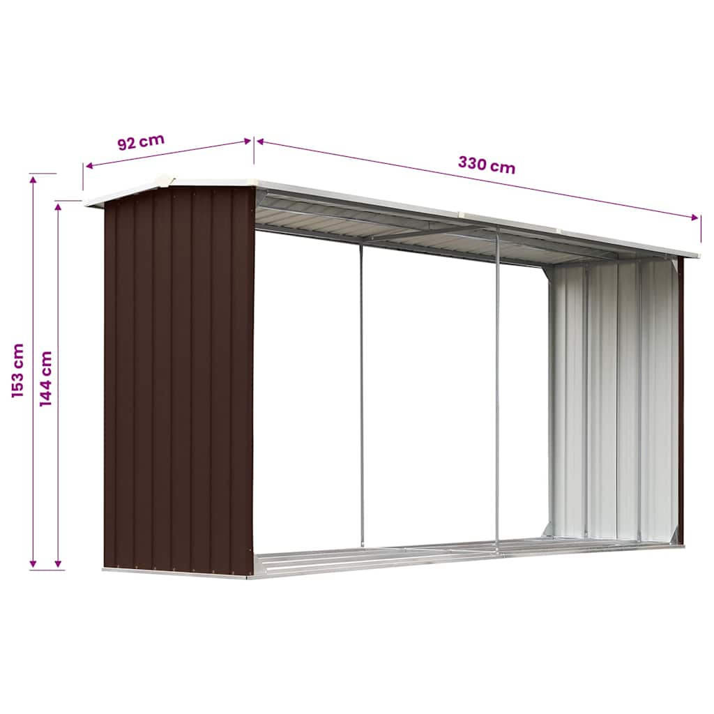 Brennholzlager aus verzinktem Stahl 330 x 92 x 153 cm Grau