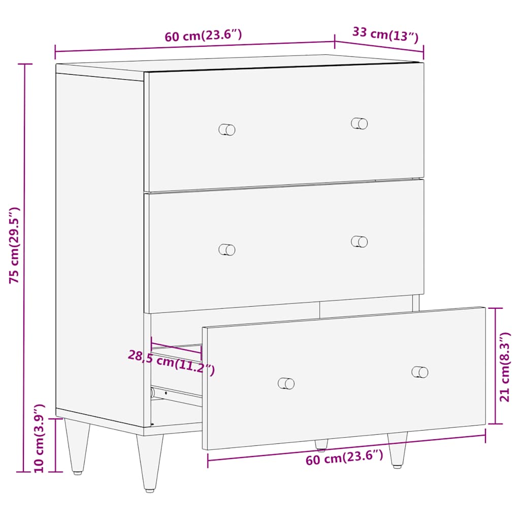 Beistellschrank 60x33x75 cm Massivholz Mango